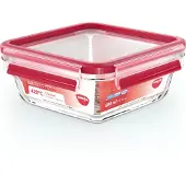 EMSA Clip & Close Vershoudbakje 0.8 l Glas Met deksel, Waterdicht, BPA-vrij Transparant, Rood 600747