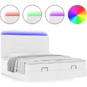 vidaXL Bed poef met matrassen en LED's 180x200cm kunstleer zuiver wit