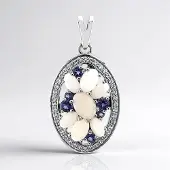 Cavill - Zilveren hanger geplatineerd - Australische witte opaal 2,266 ct - Ovale cabochon hanger met zirkonia - Luxe en elegante sieraden dames