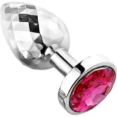 PLGZ - Diamond Facets Anaal Plug - Zilver met Roze Siersteen