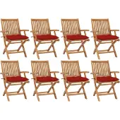 vidaXL Tuinstoelen 8 st inklapbaar met kussens massief teakhout