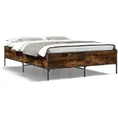 vidaXL Bedframe bewerkt hout metaal gerookt eikenkleurig 140x200 cm