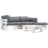 vidaXL 4-delige Loungeset pallet met grijze kussens hout