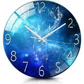 IvoQ Stille Wandklok Blauw – Blauwe Sterrenhemel – Ø 30 cm – Modern 3D Design