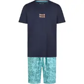 Phil&Co. Pyjama kort ' Classics ' turquoise / donkerblauw