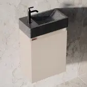 Fontana Recto toiletmeubel warm linnen 40x22cm met natuurstenen fontein links