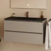 Fontana Rovigo badmeubel 100cm met zwarte wastafel en kraangat taupe