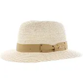 Herman breedgerande beige papieren strohoed met bijpassend lint