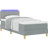 vidaXL LED Box Spring Bed met hoofdeinde Lichtgrijs 90 x 190 cm Stof