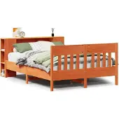 vidaXL Bed met boekenkast zonder matras grenenhout wasbruin 135x190 cm