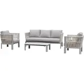 AVH-Collectie Veneto stoel bank loungeset 4 delig aluminium latte zand rope