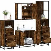 vidaXL 4-delige Badkamermeubelset bewerkt hout gerookt eikenkleurig
