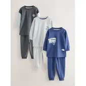 Next - Jongens - Set van 3 pyjama's met ruimvallende pasvorm - Blauw