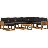 vidaXL Buiten bank set 9 st Naturel en Zwart