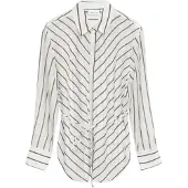 Comma Blouse donkerbruin / wit
