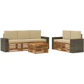 vidaXL Buiten bank set 6 st Natuurlijk en Beige Massief Acacia Hout