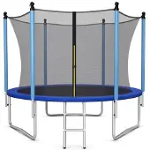 Costway Ø 305 cm Trampoline Leisure Trampoline met veiligheidsnetwerk zwart + blauw