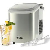 BREND BR-2213 IJsblokjesmachine met Schep en Lekbak - Grote L of Kleine S Ijsklontjes - Draagbare IJsblokjesmaker – 10 kg in 24 uur - Zilver