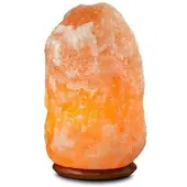 WAGNER LIFE Verlichte zoutkristal Rock met houten voet ROCK, geel / oranje, Woon-/ Eetkamer, Steen, Tafellamp