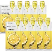 Mediheal Vitamine C Essentiële Sheet Mask Clear Toning 10 st. 99% Pure Vitamine C & 10 Vita Actives voor hydratatie, vlekken. Vegan formule.