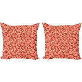 Abakuhaus Chinese kussensloopset (2 stuks), Chinese bloemen en krull 40 cm, vermiljoenbeige
