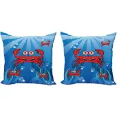 Abakuhaus Krab Kussensloop Set (2 stuks), Grappige onderwatermascottes, 40 cm, Blauw Rood
