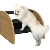 PawHut Hundetreppe 3 Stufen, Haustiertreppe mit Seitenwand, Hunderampe für Kleine Hunde bis 10 kg, Kaztentreppe für Sofa, Bett, Rutschfest, Eiche