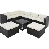 Casaria Polyrotan Loungeset XXL Zwart/Crème