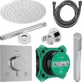Hansgrohe Regendouche inbouw ecostat plafonduitloop met handdouche en hoofddouche 20 cm thermostaat vierkant chroom