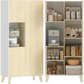 HOMCOM Keukenkast-Spaanplaat, MDF-80L x 40B x 170H cm-Naturelhout