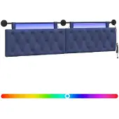 vidaXL Hangend hoofdbord Met LED-verlichting Politieblauw Fluweel