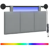 vidaXL Hangend hoofdbord Met LED-verlichting Lichtgrijs Stof