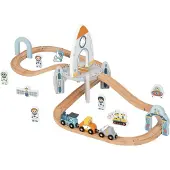 Tooky Toy Wooden Space Station Train Set 35 Pieces Goud