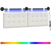vidaXL Hangend hoofdbord Met LED-verlichting Wit Kunstleer