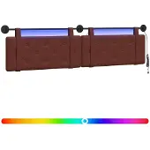 vidaXL Hangend hoofdbord Met LED-verlichting Glanzend Bruin Antiek PU
