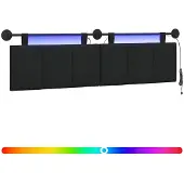 vidaXL Hangend hoofdbord Met LED-verlichting Zwart Stof