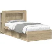 vidaXL Bedombouw met opslag Sonoma Eiken 90 x 190 cm Bewerkt hout