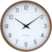 Nextime Wandklok 30cm-Stil-Donker houtpatroon/Wit-Plastic-'Lyra'