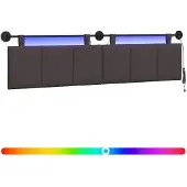 vidaXL Hangend hoofdbord Met LED-verlichting Donkerbruin Stof