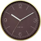 Nextime Wandklok 30cm-Silent-Gold/Chestnut-Aluminium-'Nova'