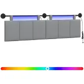 vidaXL Hangend hoofdbord Met LED-verlichting Lichtgrijs Stof