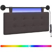 Syfax Hangend hoofdbord Met LED-verlichting Donkerbruin Stof
