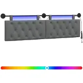 vidaXL Hangend hoofdbord Met LED-verlichting Donkergrijs Stof