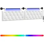 vidaXL Hangend hoofdbord Met LED-verlichting Wit Stof