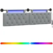 vidaXL Hangend hoofdbord Met LED-verlichting Lichtgrijs Stof