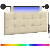 vidaXL Hangend hoofdbord Met LED-verlichting Crèmekleurig Stof