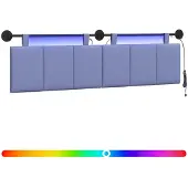 vidaXL Hangend hoofdbord Met LED-verlichting Jeans Blauw Stof