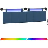 vidaXL Hangend hoofdbord Met LED-verlichting Blauw Stof