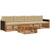 vidaXL Buiten bank set 5 st Natuurlijk en Beige Massief Acacia Hout