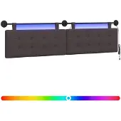 vidaXL Hangend hoofdbord Met LED-verlichting Donkerbruin Stof